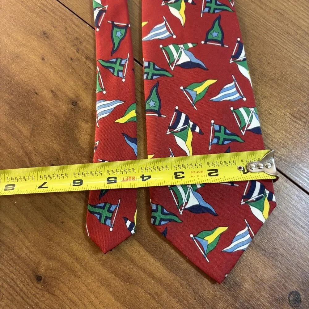 Polo Ralph Lauren Mens Silk Tie Red Nautical Signal Flags Sailing USA Made